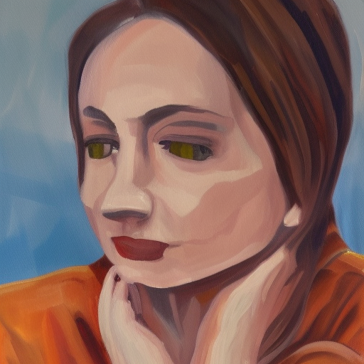 Painting of a sad woman with muted colors