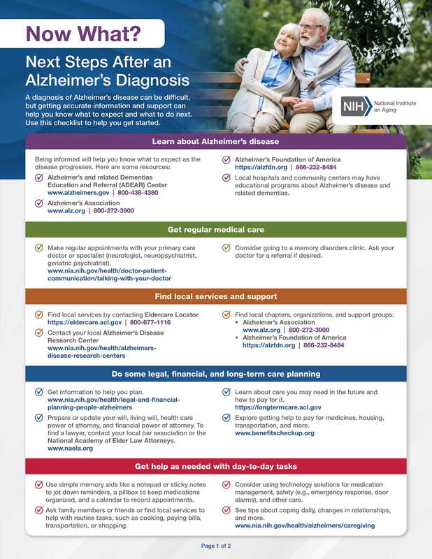 NIH next-steps-after Alzheimer's diagnosis flyer