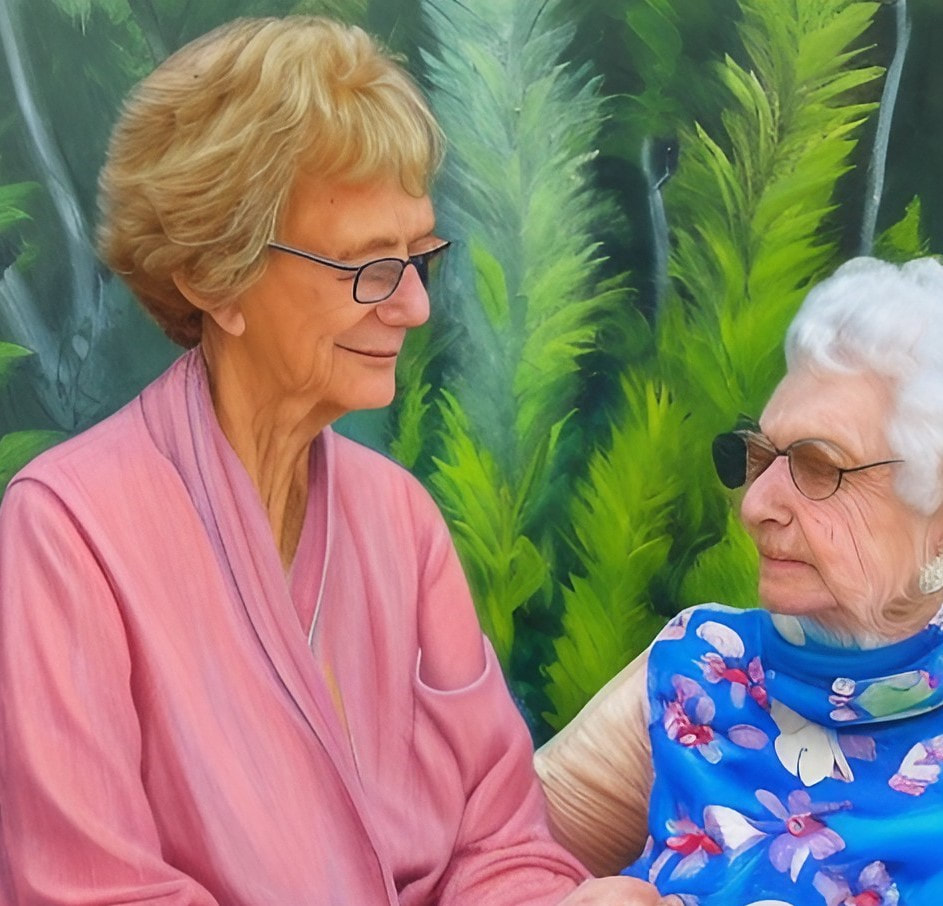 Painting of two older women sitting together
