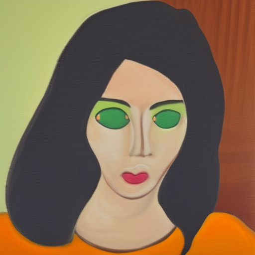 Simple painting of a woman with solid green eyes