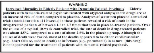 Example of FDA Black Box Warning: Increased Mortality in Elderly Patients with Dementia-Related Psychosis